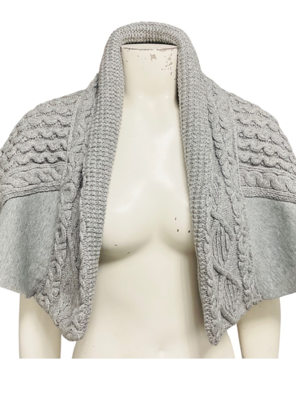 Burberry Grey Melange Jersey and Cable Knit Cropped Shrug / Cape